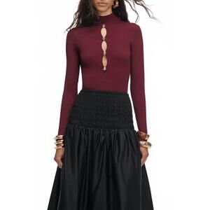 NEW SELF-PORTRAIT keyhole knit long sleeve top in red